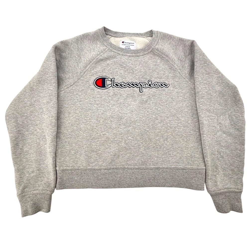 Champion Women’s Ling Sleeves Cropped Grey Crewneck Sweater Size Medium